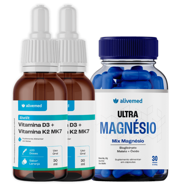 Kit com 2 Vitaminas D3+K2 + 1 UltraMagnésio