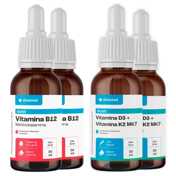 Kit com 2 Vitaminas B12 + 2 Vitaminas D3+K2