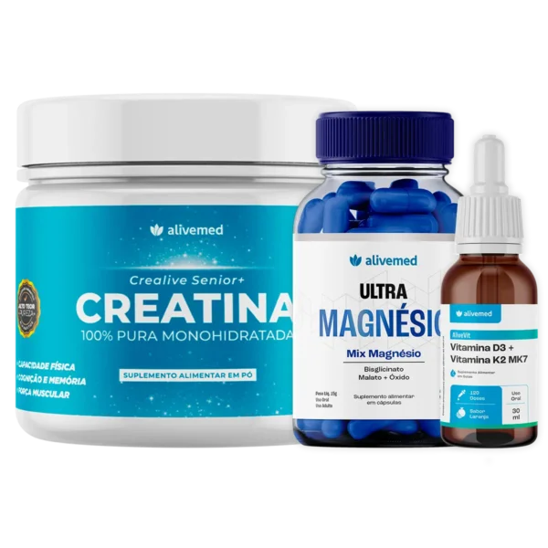 Kit com 1 Crealive Senior + 1 UltraMagnésio + 1 AliveVit D3+K2