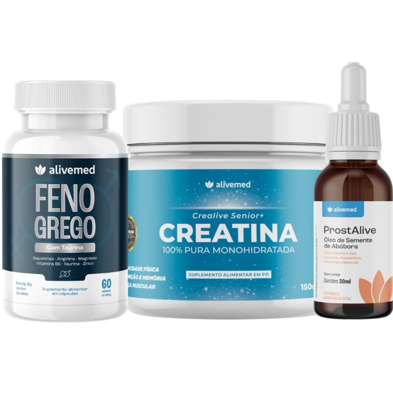 Kit Homem 50+: Creatina, Feno Grego, Prostalive - Alivemed